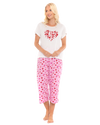 Ivory Heart 100% Cotton Short Sleeved Cropped Leg Pyjamas