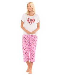Ivory Heart 100% Cotton Short Sleeved Cropped Leg Pyjamas