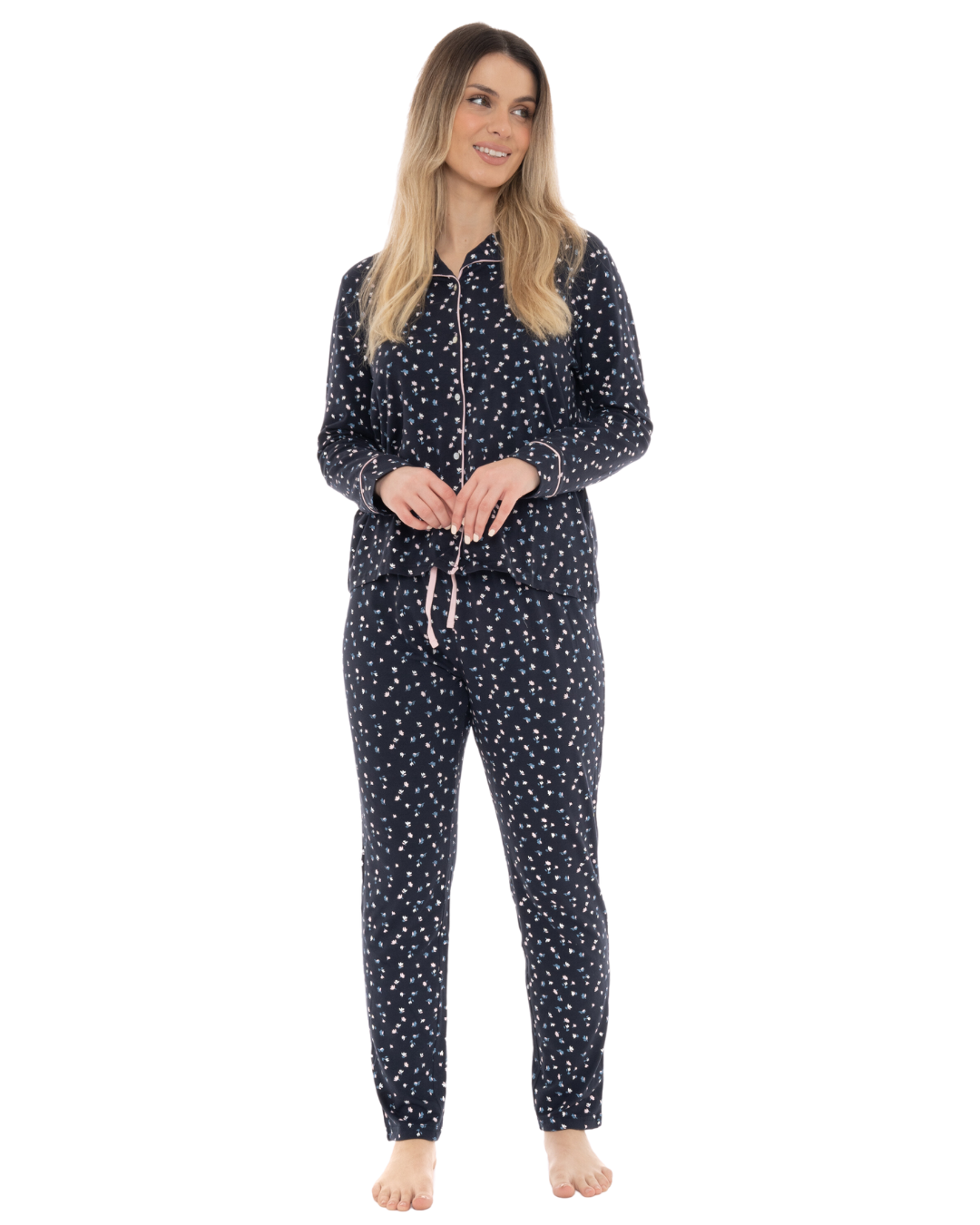 Navy Ditsy Floral Button Front Pyjama