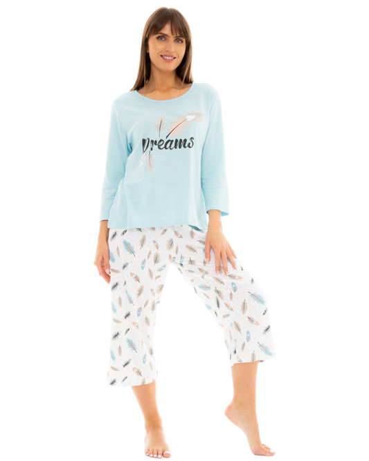 Dreams 100% Cotton 3/4 Sleeved Cropped Leg Pyjamas