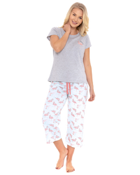 Women's Flamingo Cotton Rich Short Sleeved Cropped Leg Pyjamas