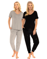 Women's Jersey Short Sleeved Embroidered Pant Lounge Pyjamas