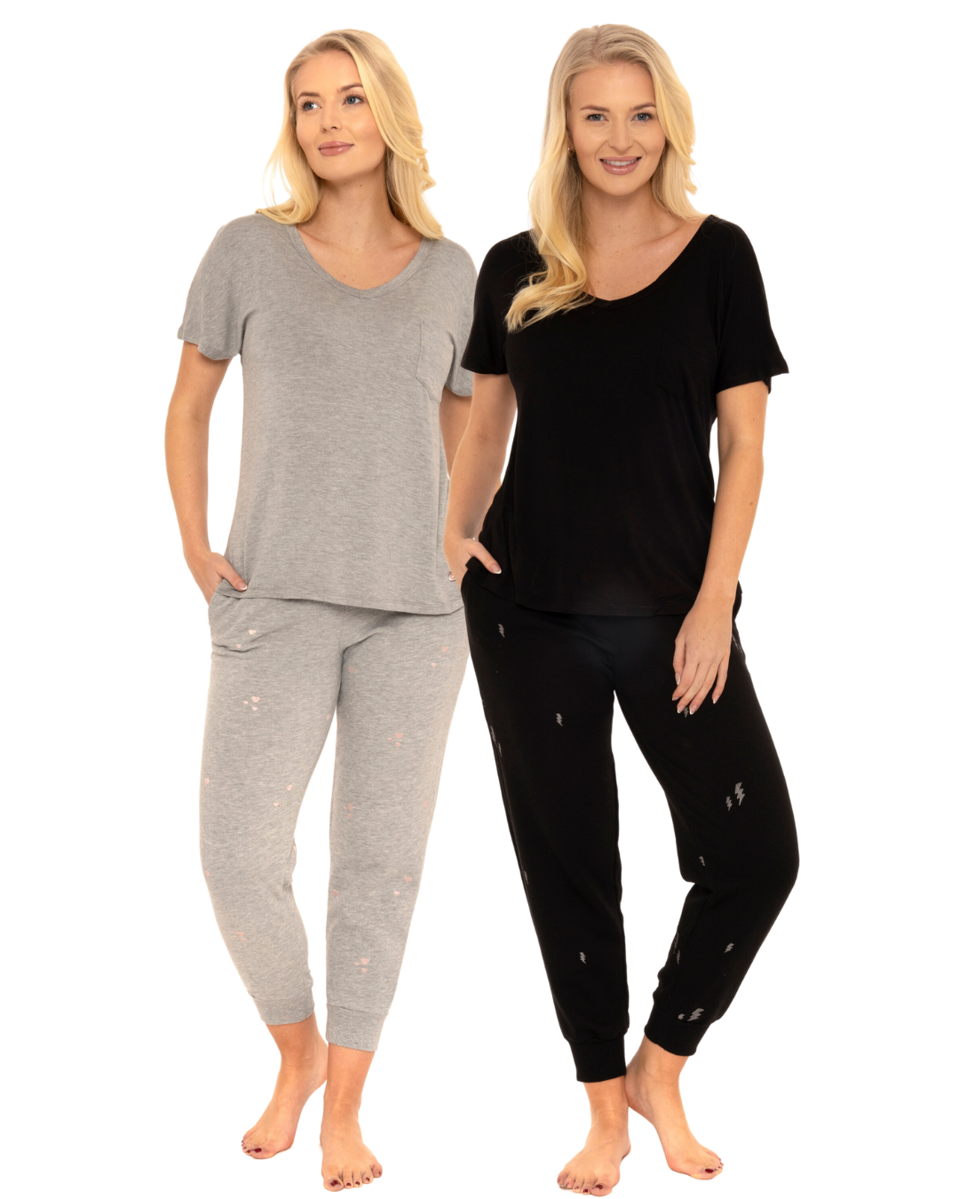 Women's Jersey Short Sleeved Embroidered Pant Lounge Pyjamas