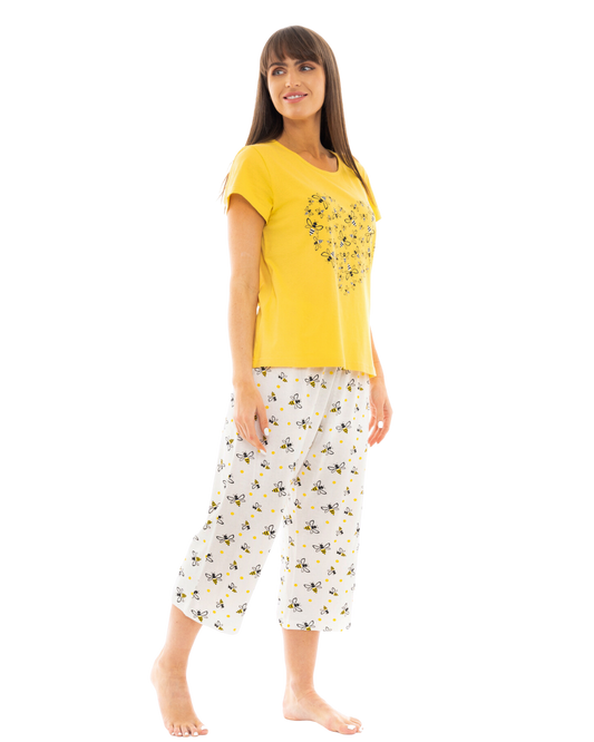 Yellow Bee 100% Cotton Short Sleeved Cropped Leg Pyjamas