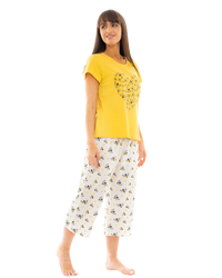 Women's Yellow Bee 100% Cotton Short Sleeved Cropped Leg Pyjamas