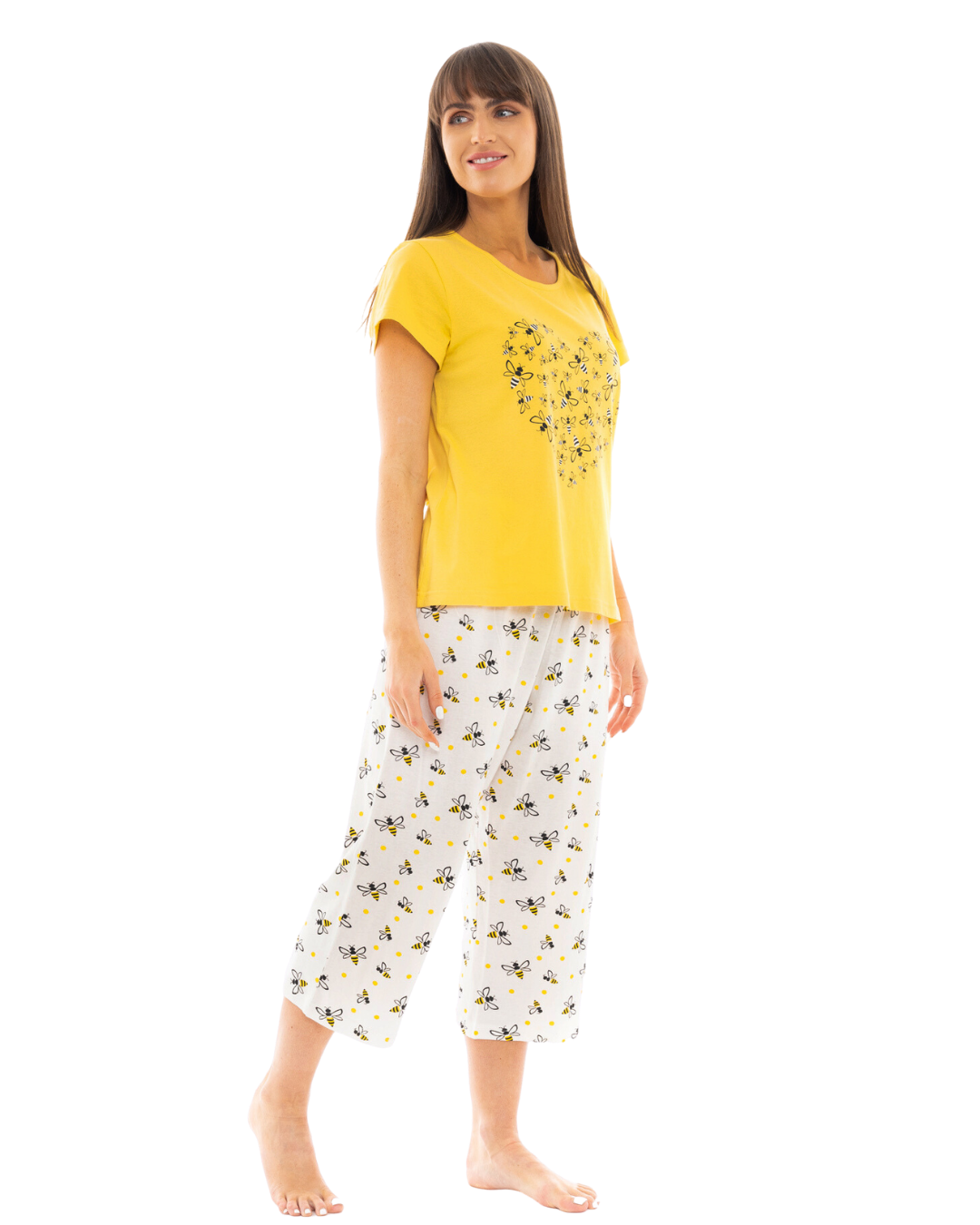 Women's Yellow Bee 100% Cotton Short Sleeved Cropped Leg Pyjamas