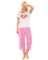 Ivory Heart 100% Cotton Short Sleeved Cropped Leg Pyjamas