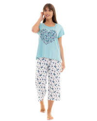 Women's Duck Egg Butterfly 100% Cotton Short Sleeved Cropped Leg Pyjamas