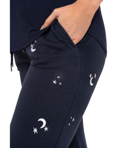 Women's Jersey Short Sleeved Embroidered Pant Lounge Pyjamas