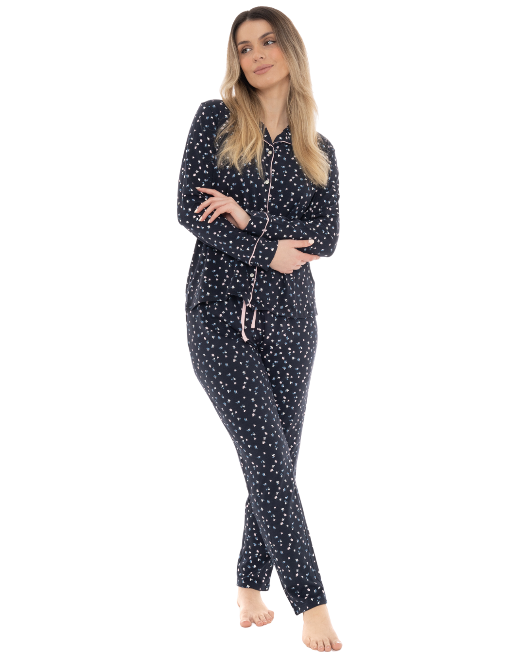 Navy Ditsy Floral Button Front Pyjama