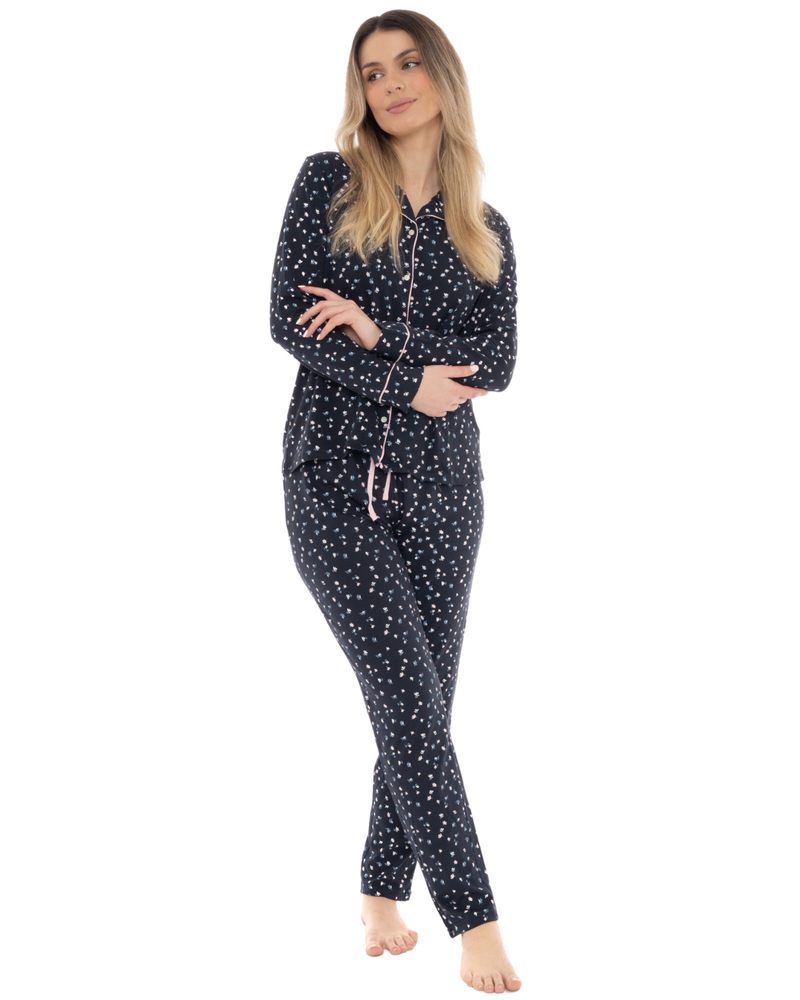 Navy Ditsy Floral Button Front Pyjama