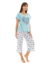 Women's Duck Egg Butterfly 100% Cotton Short Sleeved Cropped Leg Pyjamas