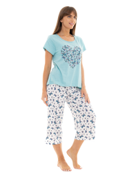 Women's Duck Egg Butterfly 100% Cotton Short Sleeved Cropped Leg Pyjamas