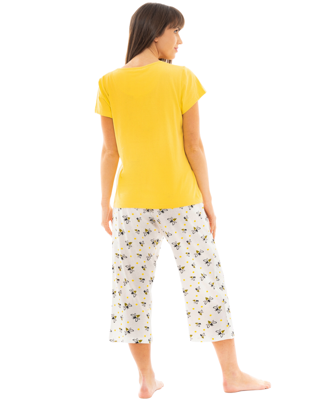 Women's Yellow Bee 100% Cotton Short Sleeved Cropped Leg Pyjamas