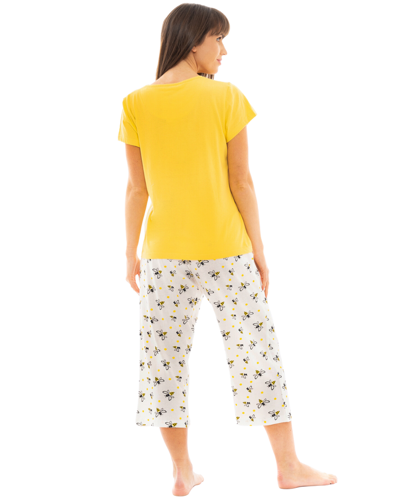 Women's Yellow Bee 100% Cotton Short Sleeved Cropped Leg Pyjamas
