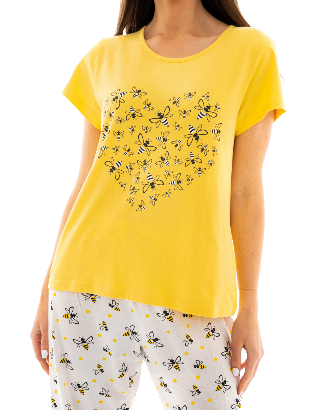 Women's Yellow Bee 100% Cotton Short Sleeved Cropped Leg Pyjamas