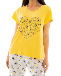Women's Yellow Bee 100% Cotton Short Sleeved Cropped Leg Pyjamas