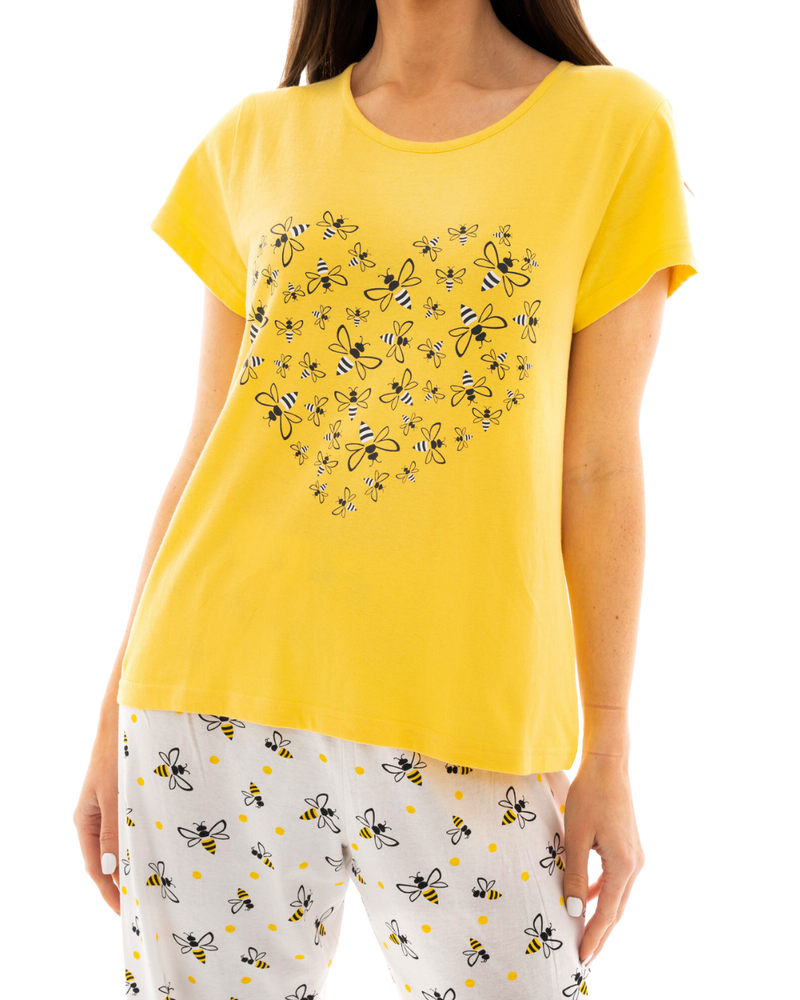 Women's Yellow Bee 100% Cotton Short Sleeved Cropped Leg Pyjamas