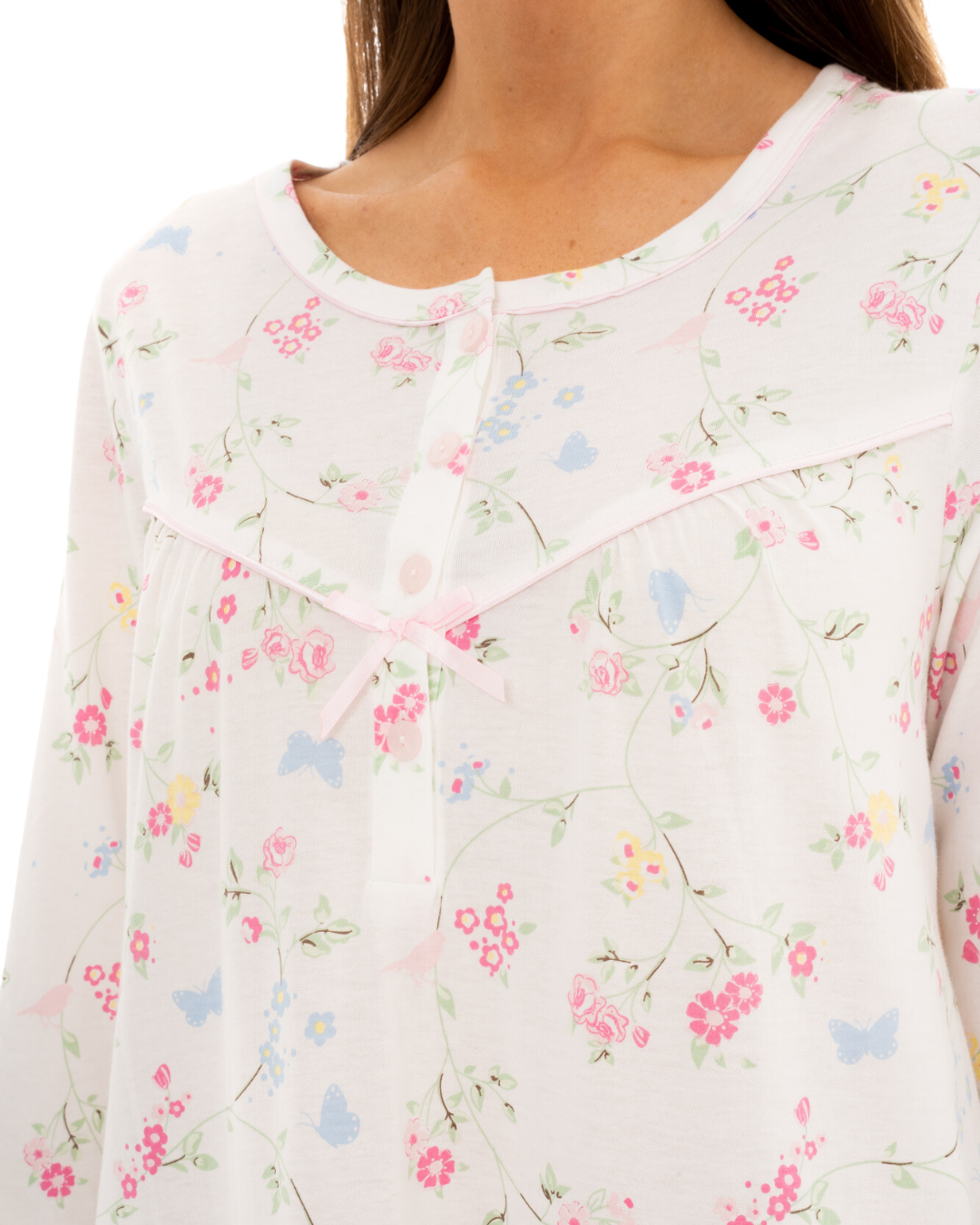 Birds and Butterfly 100% Cotton Long Sleeve Nightdress