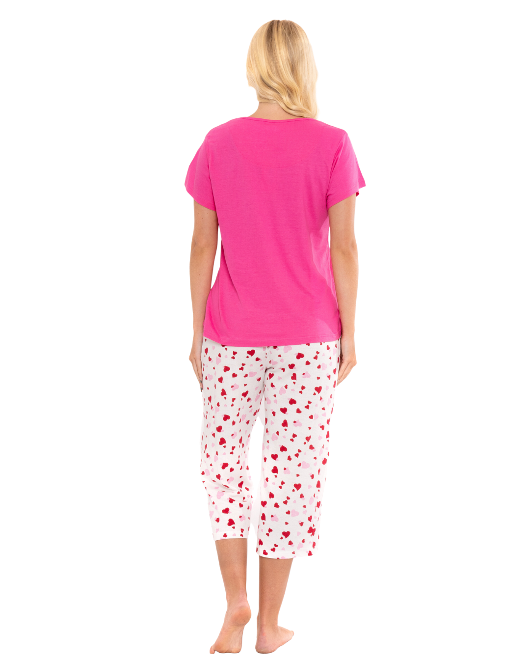 Pink Heart 100% Cotton Short Sleeved Cropped Leg Pyjamas