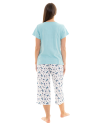 Women's Duck Egg Butterfly 100% Cotton Short Sleeved Cropped Leg Pyjamas