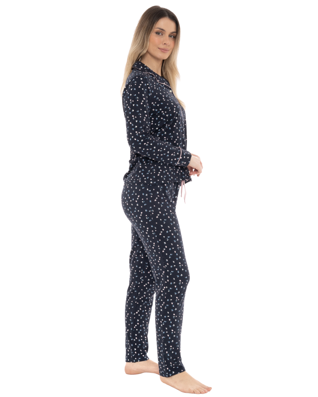 Navy Ditsy Floral Button Front Pyjama