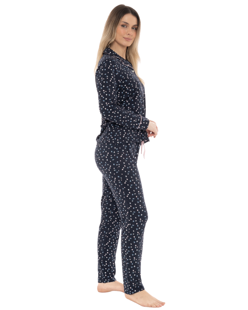 Navy Ditsy Floral Button Front Pyjama