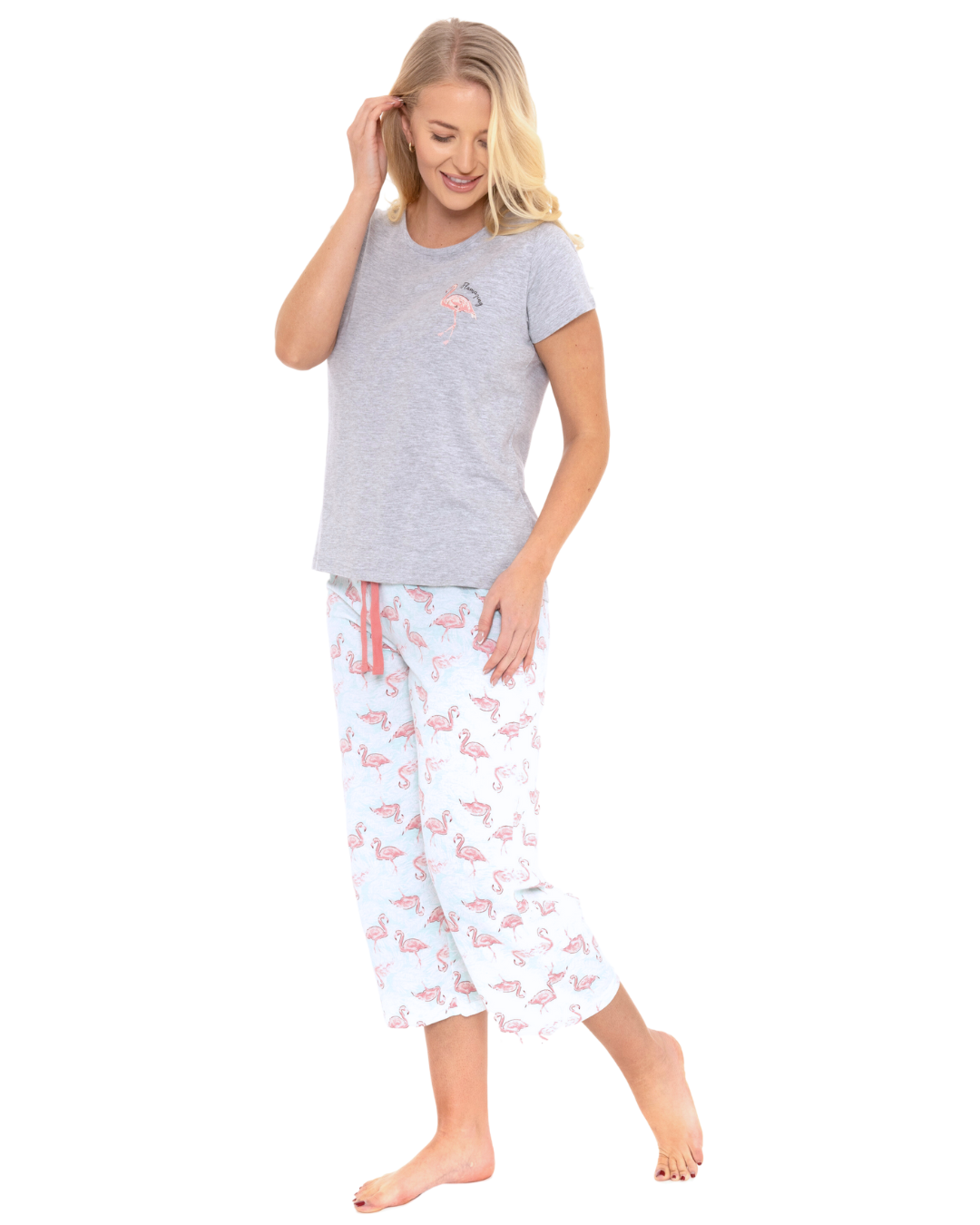 Flamingo Cotton Rich Short Sleeved Cropped Leg Pyjamas