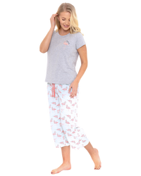 Women's Flamingo Cotton Rich Short Sleeved Cropped Leg Pyjamas