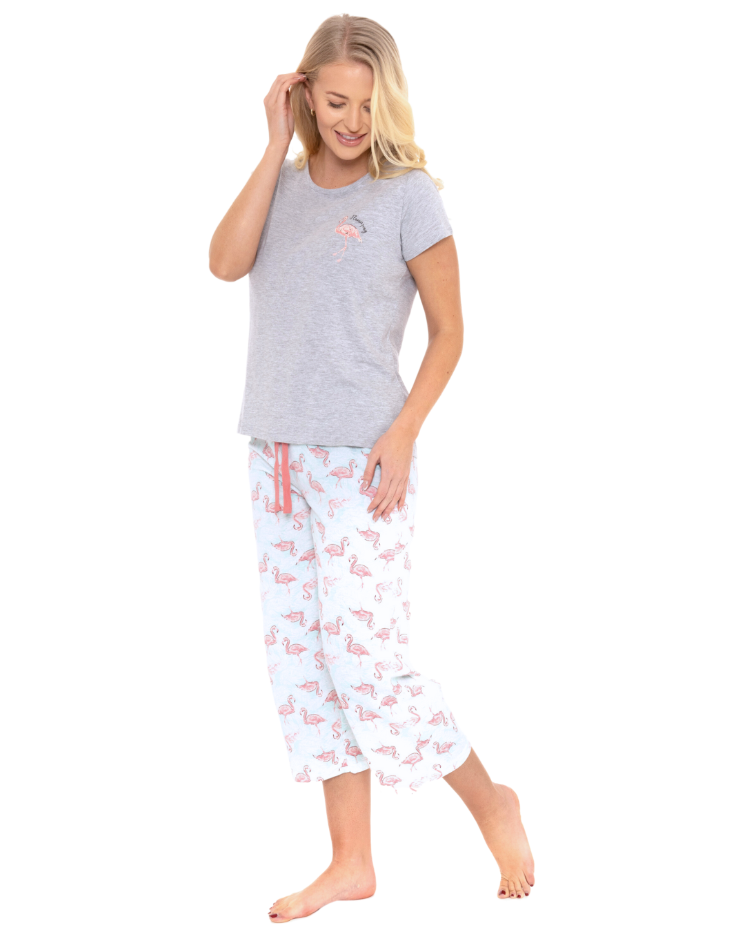 Women's Flamingo Cotton Rich Short Sleeved Cropped Leg Pyjamas