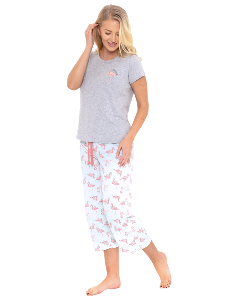 Women's Flamingo Cotton Rich Short Sleeved Cropped Leg Pyjamas