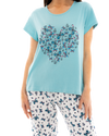 Women's Duck Egg Butterfly 100% Cotton Short Sleeved Cropped Leg Pyjamas