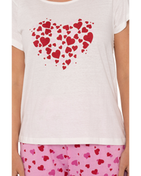 Ivory Heart 100% Cotton Short Sleeved Cropped Leg Pyjamas