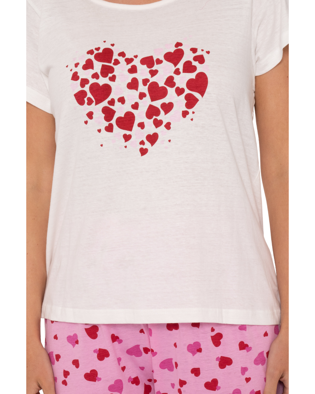 Ivory Heart 100% Cotton Short Sleeved Cropped Leg Pyjamas