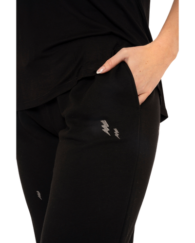 Women's Jersey Short Sleeved Embroidered Pant Lounge Pyjamas