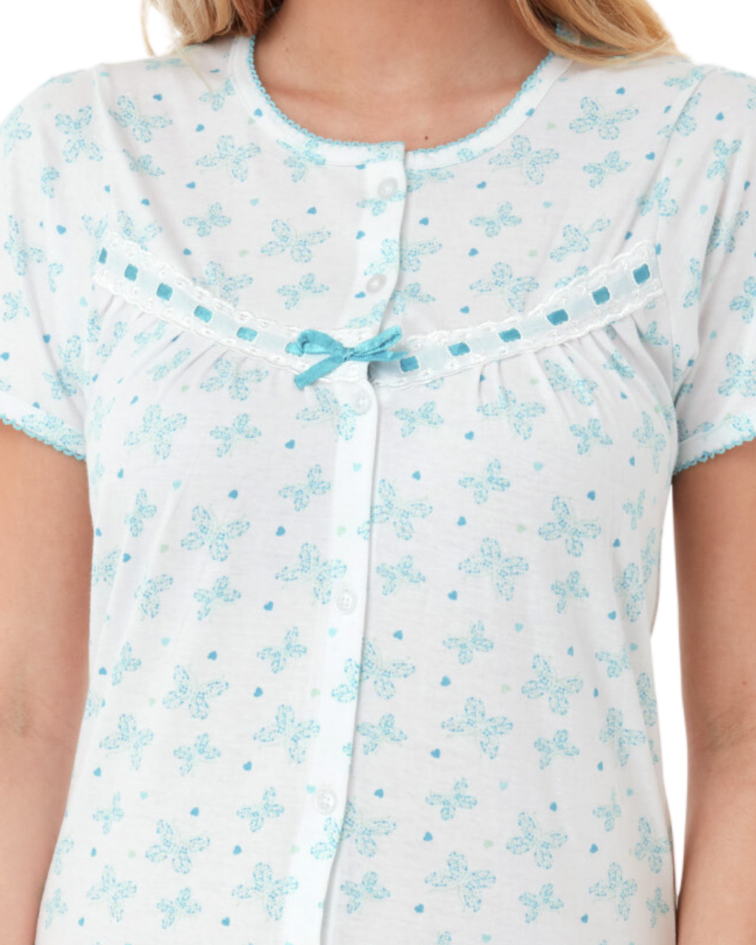 Butterfly Print 100% Cotton Jersey Button Through Nightdress