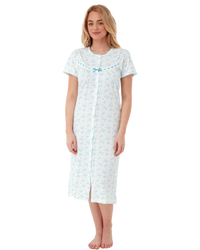 Butterfly Print 100% Cotton Jersey Button Through Nightdress