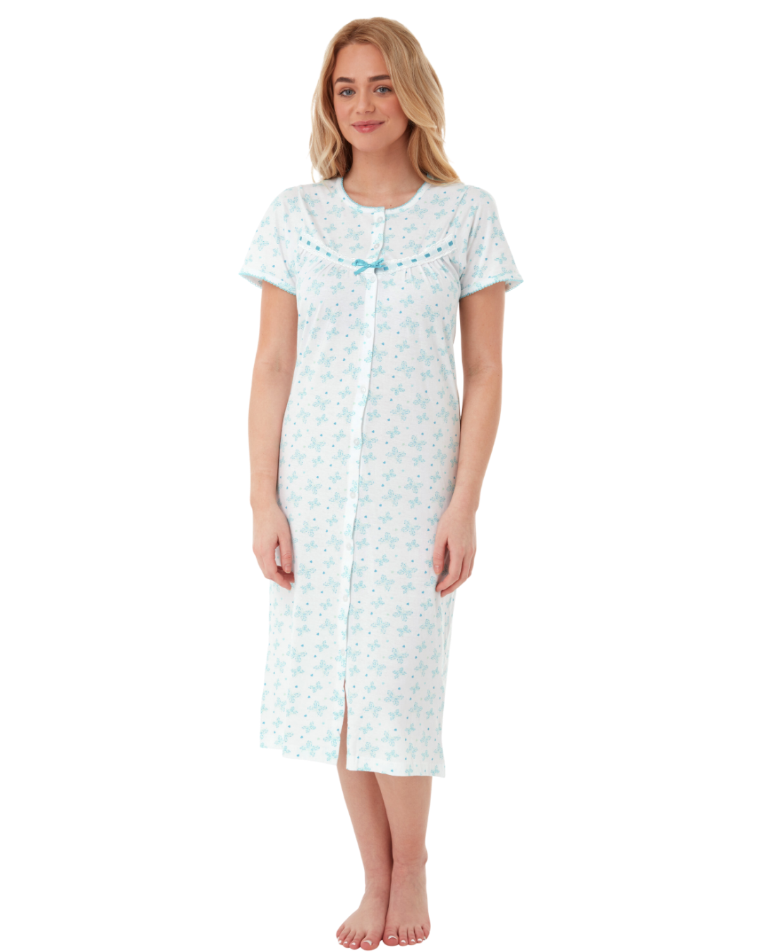 Butterfly Print 100% Cotton Jersey Button Through Nightdress