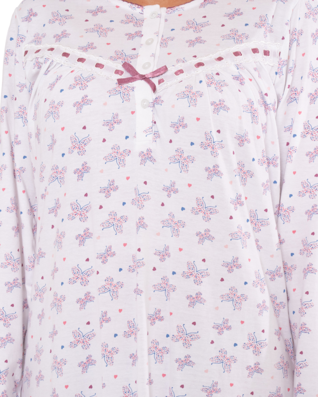 Butterfly Print 100% Cotton Long Sleeve Nightdress