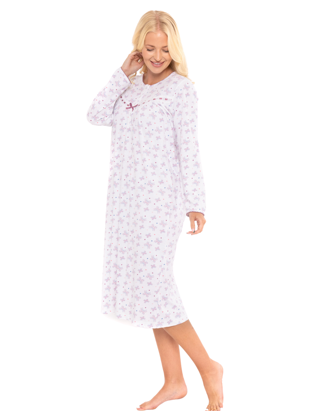 Butterfly Print 100% Cotton Long Sleeve Nightdress
