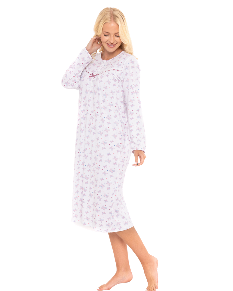 Butterfly Print 100% Cotton Long Sleeve Nightdress