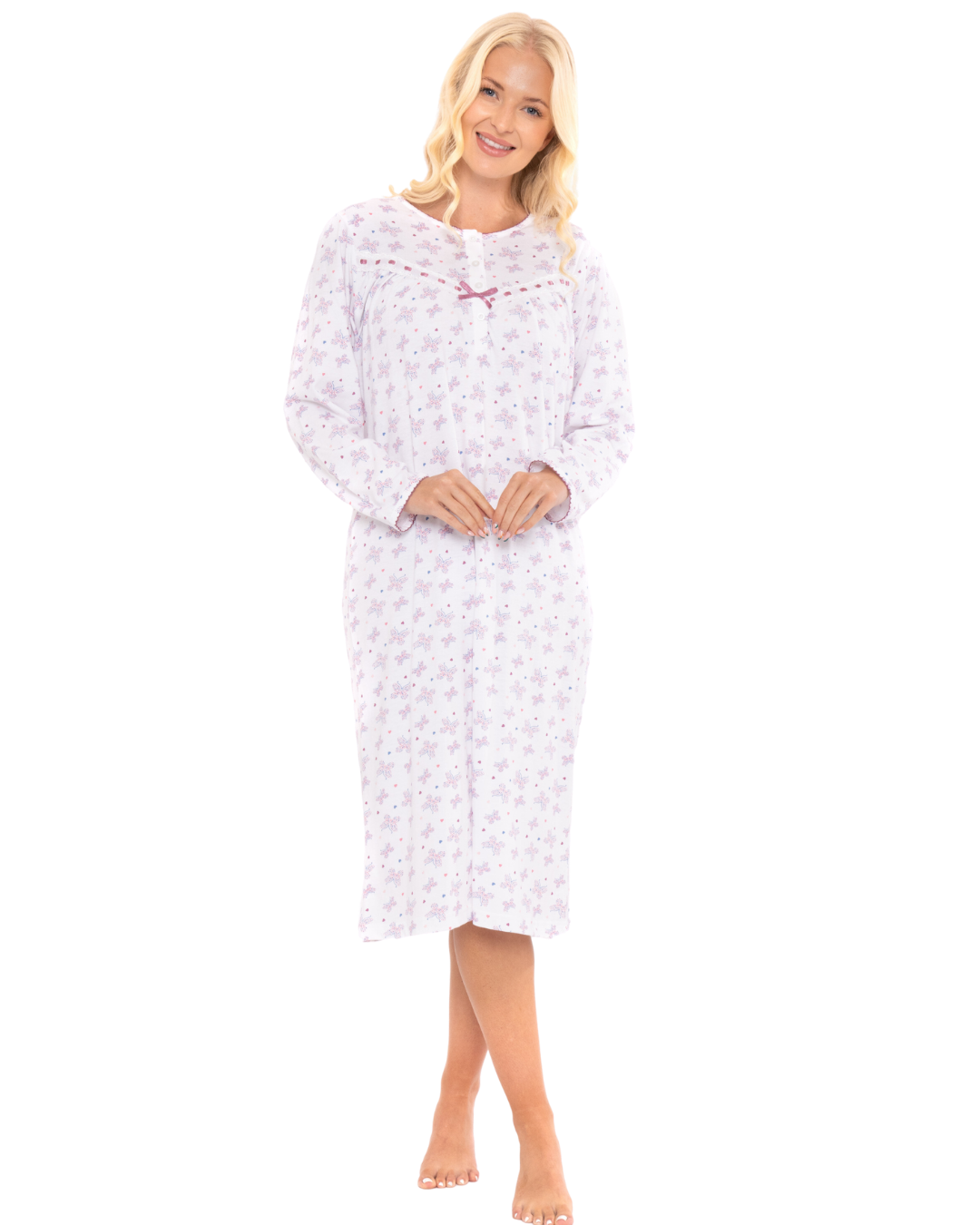 Butterfly Print 100% Cotton Long Sleeve Nightdress