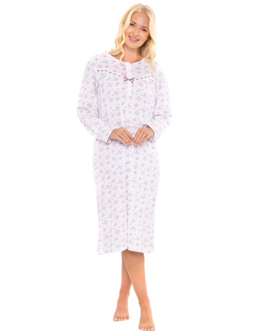 Butterfly Print 100% Cotton Long Sleeve Nightdress