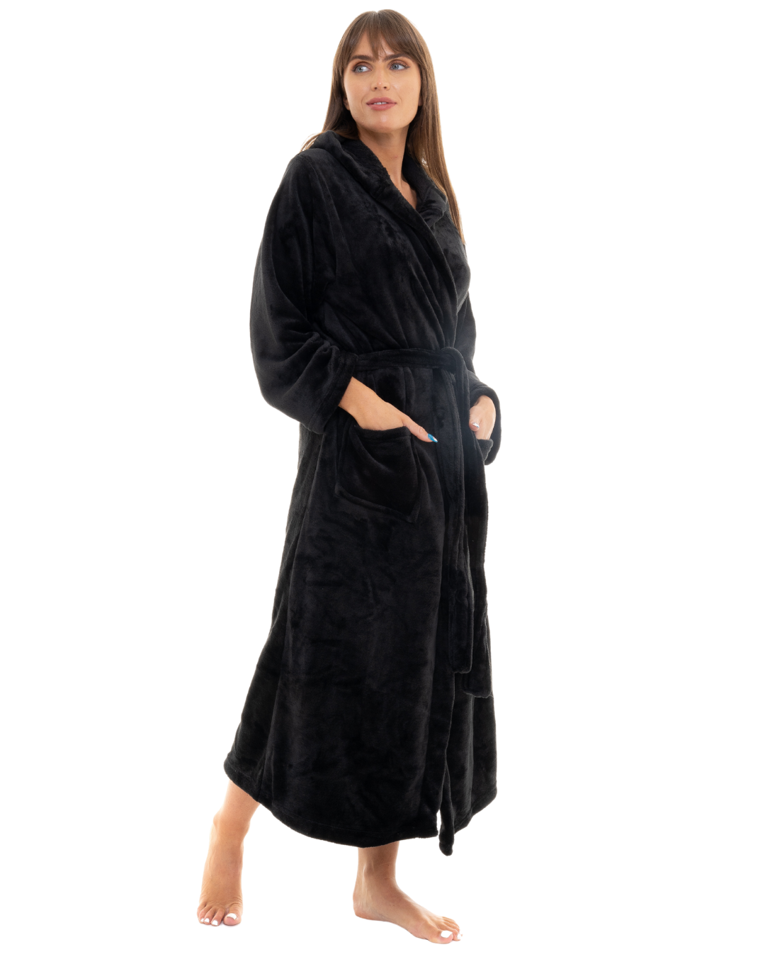 Loungeable luxury fleece hooded robe with satin trim in black | ASOS
