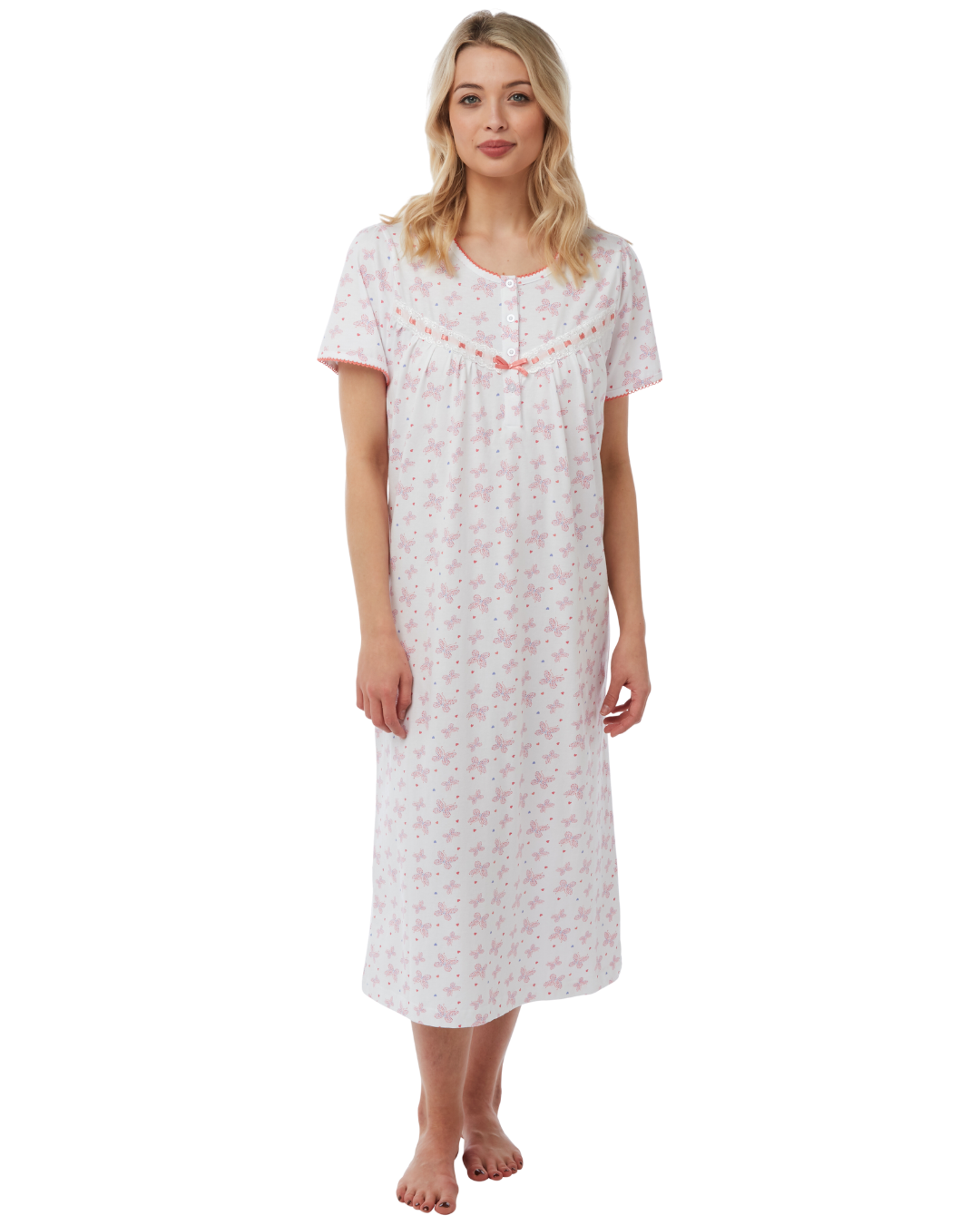 Butterfly Print 100% Cotton Jersey Short Sleeve Nightdress