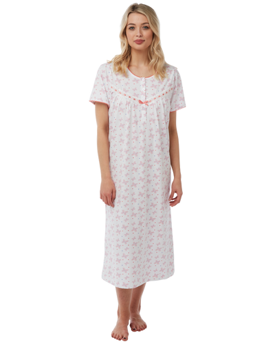 Butterfly Print 100% Cotton Jersey Short Sleeve Nightdress