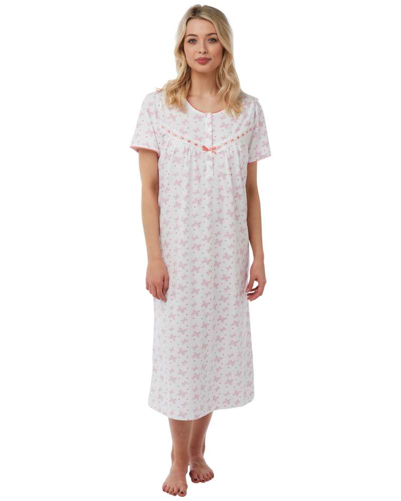 Butterfly Print 100% Cotton Jersey Short Sleeve Nightdress