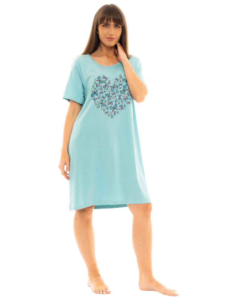 Women's 100% Cotton Pack of 2 Duck Egg Butterfly Nightshirts
