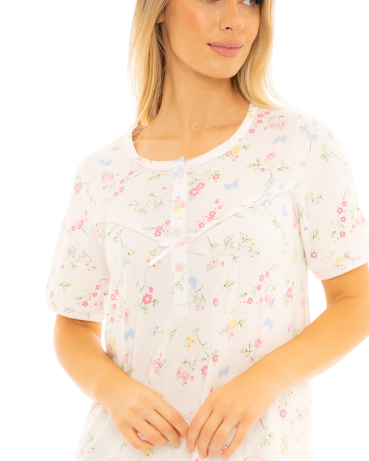 Birds and Butterfly 100% Cotton Short Sleeve Nightdress
