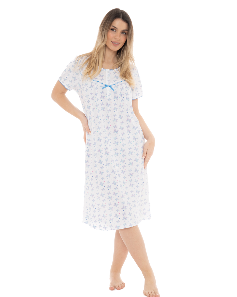 Butterfly Print 100% Cotton Jersey Short Sleeve Nightdress